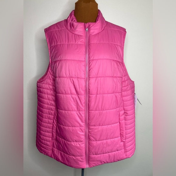 NWT Time and True Pink Quilted Puffer Vest Zipper Front Size 1X - Picture 1 of 8